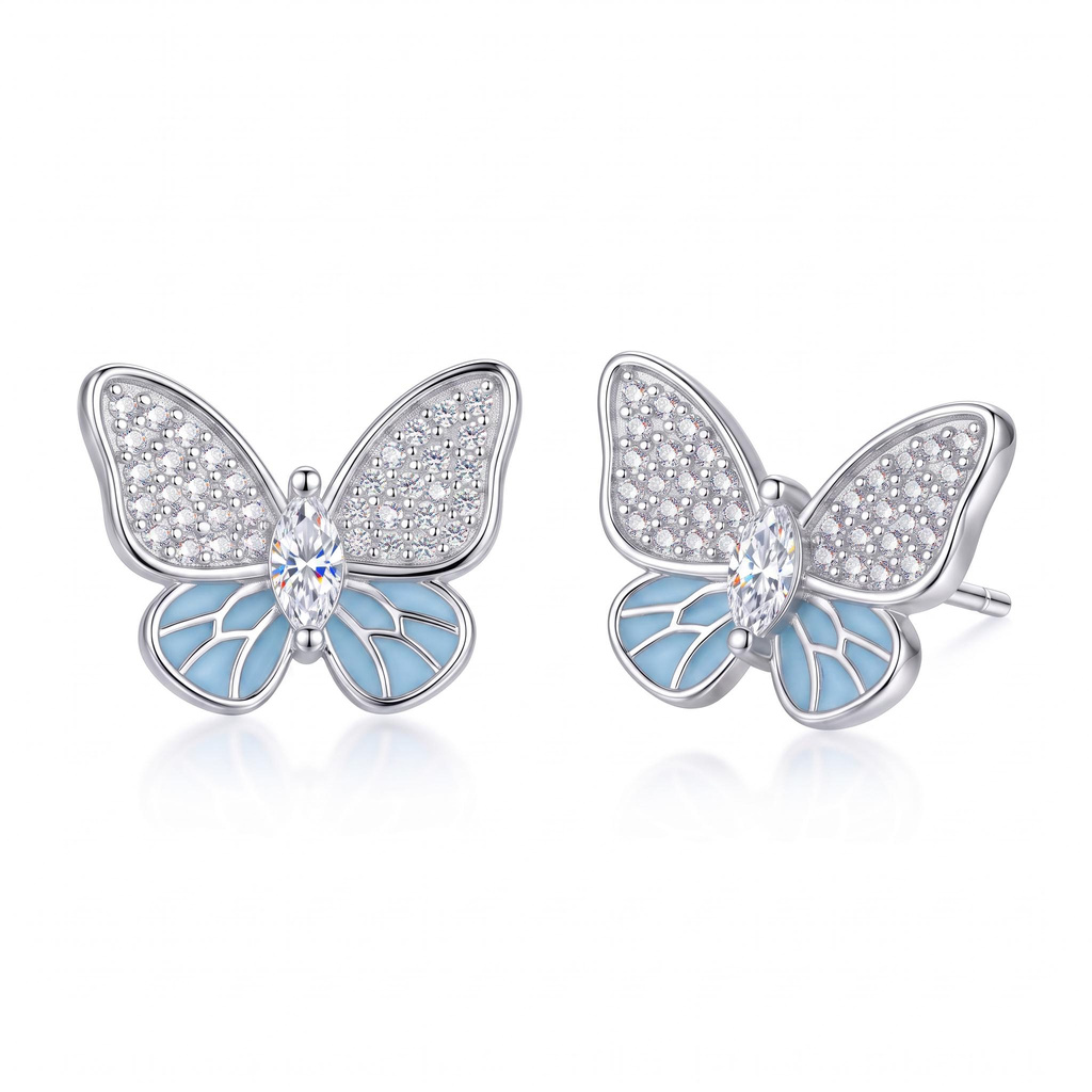 0.63ct.tw. Fully Paved Blue Glue Butterfly Stud Earrings 0.63ct.tw. Fully Paved Blue Glue Butterfly Stud Earrings