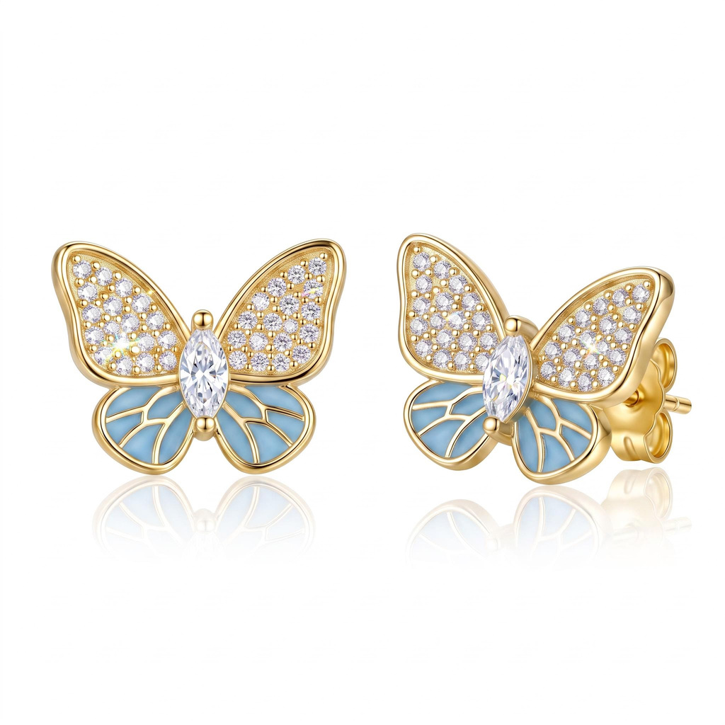 0.63ct.tw. Fully Paved Blue Glue Butterfly Stud Earrings 0.63ct.tw. Fully Paved Blue Glue Butterfly Stud Earrings