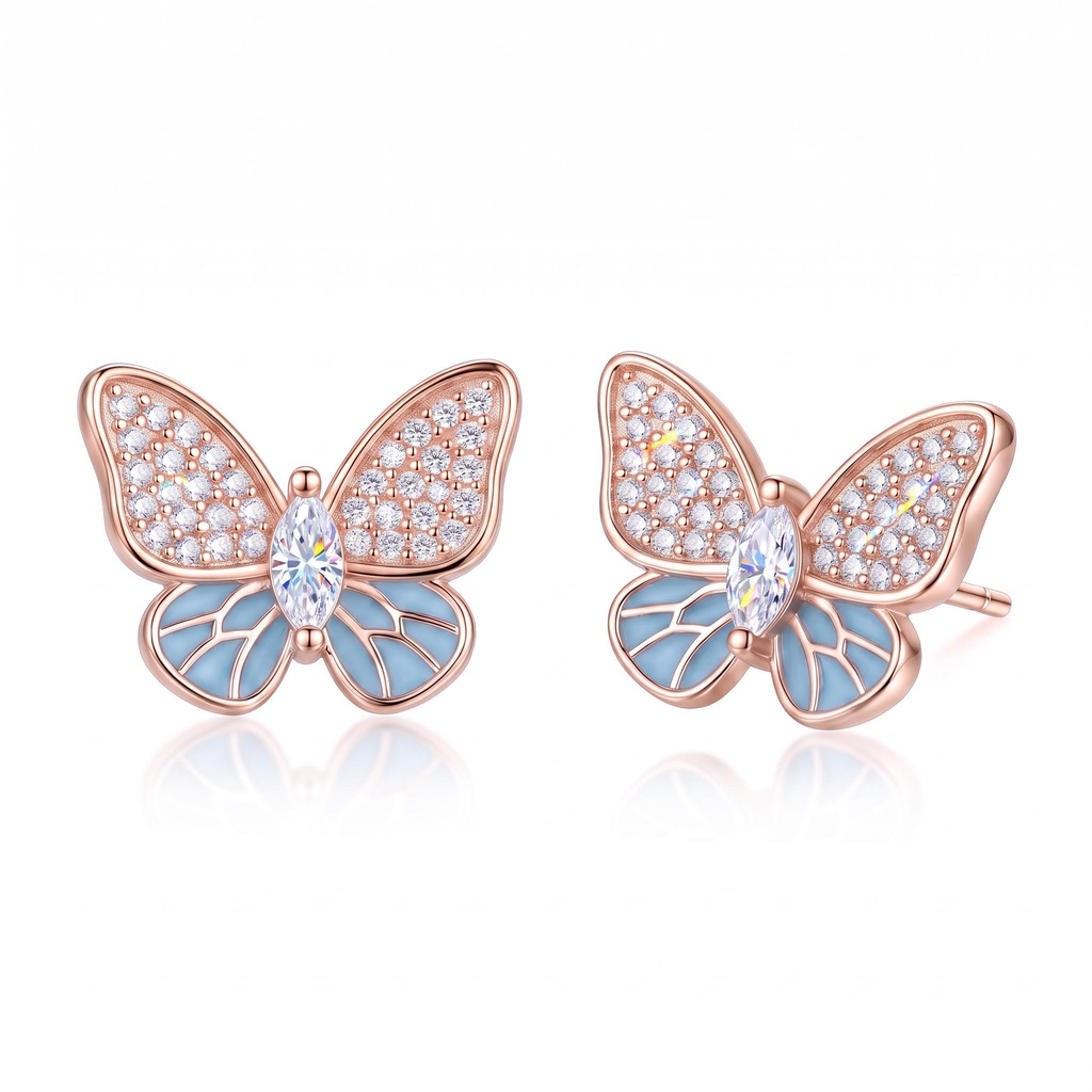 0.63ct.tw. Fully Paved Blue Glue Butterfly Stud Earrings 0.63ct.tw. Fully Paved Blue Glue Butterfly Stud Earrings