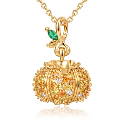0.35 ct.tw. Pumpkin Pendant Necklace with Pave-Set Gemstones