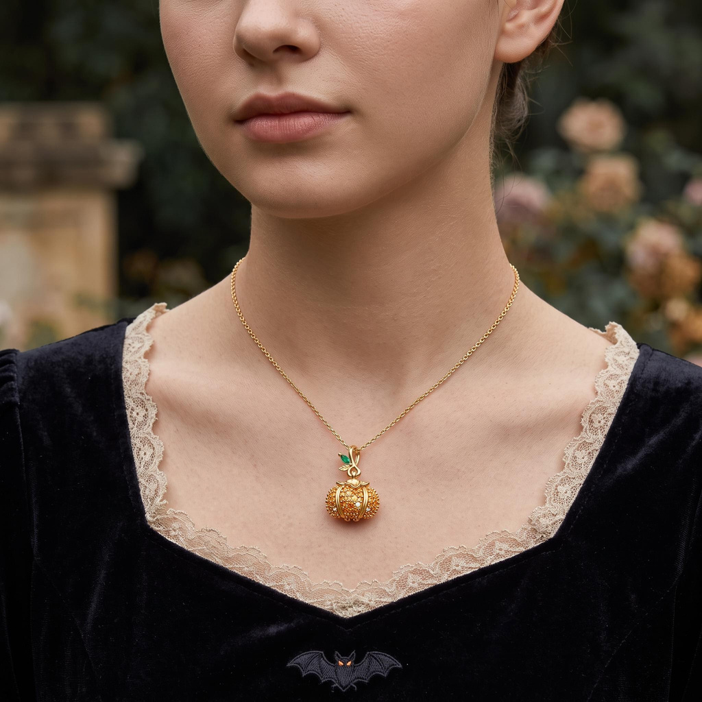 0.35 ct.tw. Pumpkin Pendant Necklace with Pave-Set Gemstones