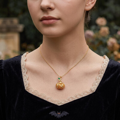 0.35 ct.tw. Pumpkin Pendant Necklace with Pave-Set Gemstones
