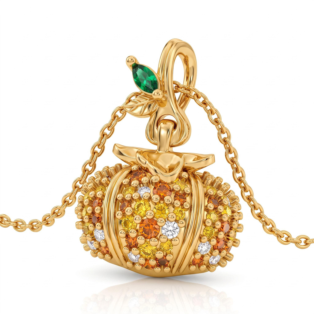 0.35 ct.tw. Pumpkin Pendant Necklace with Pave-Set Gemstones