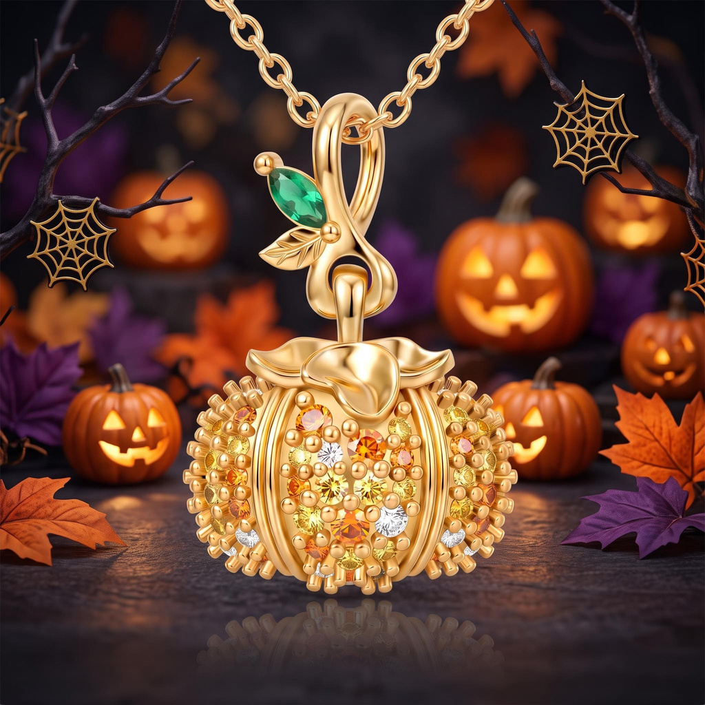 0.35 ct.tw. Pumpkin Pendant Necklace with Pave-Set Gemstones