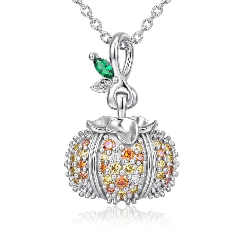 0.35 ct.tw. Pumpkin Pendant Necklace with Pave-Set Gemstones