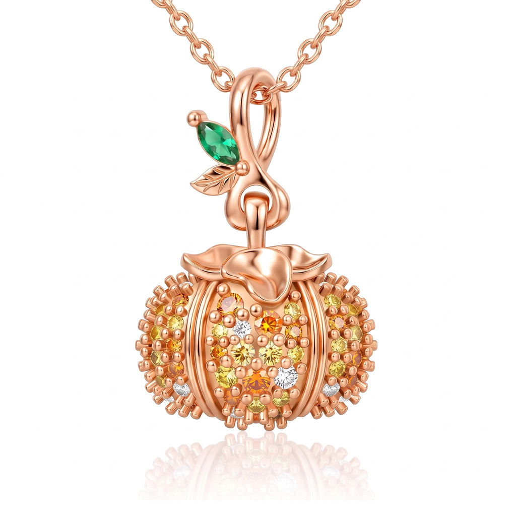 0.35 ct.tw. Pumpkin Pendant Necklace with Pave-Set Gemstones