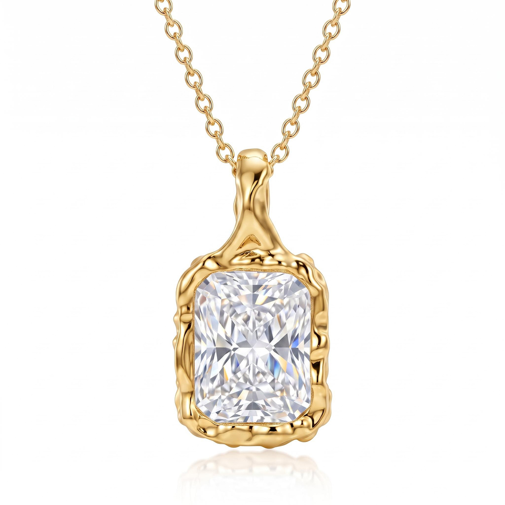 4ct.tw. Vintage Hammered Bezel-Set Elongated Radiant Cut Pendant Necklace 4ct.tw. Vintage Hammered Bezel-Set Elongated Radiant Cut Pendant Necklace