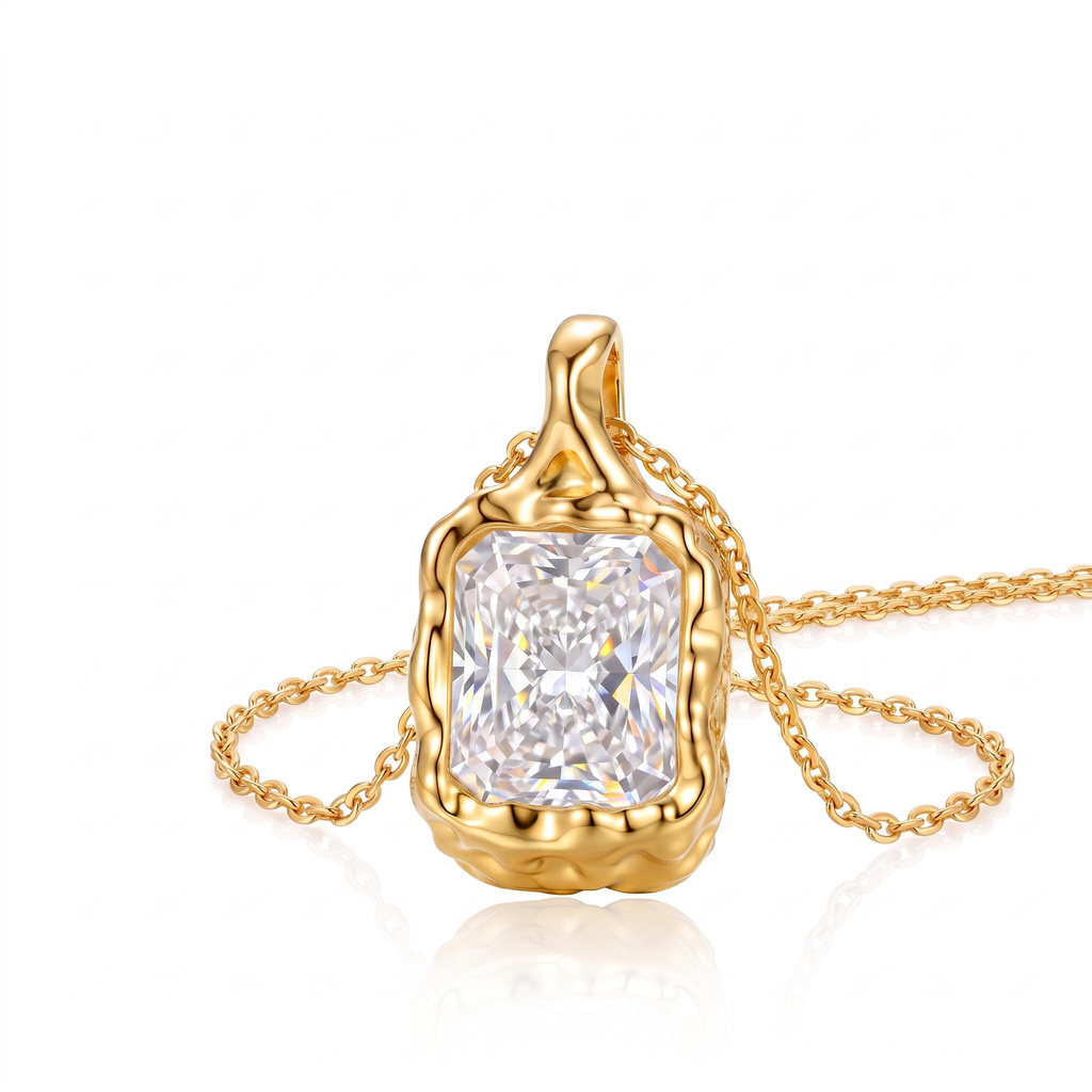 4ct.tw. Vintage Hammered Bezel-Set Elongated Radiant Cut Pendant Necklace 4ct.tw. Vintage Hammered Bezel-Set Elongated Radiant Cut Pendant Necklace