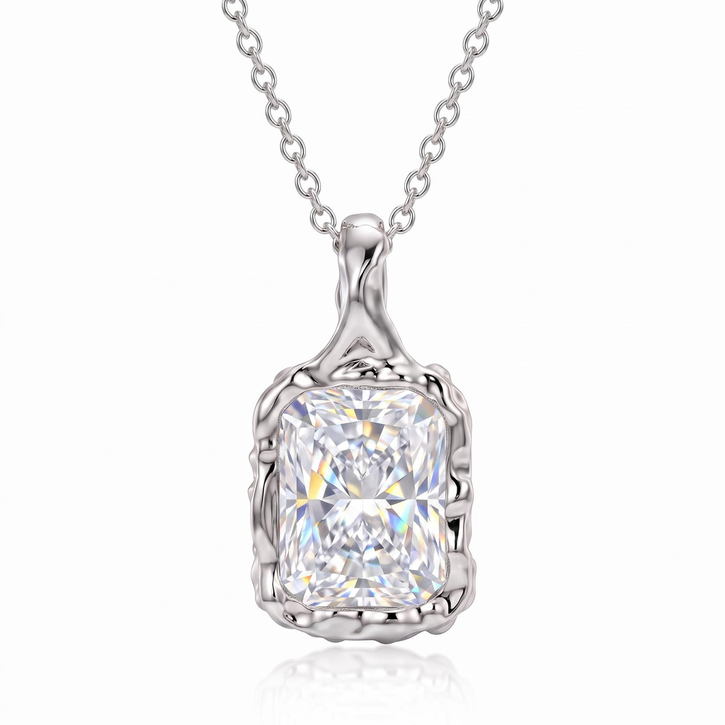 4ct.tw. Vintage Hammered Bezel-Set Elongated Radiant Cut Pendant Necklace 4ct.tw. Vintage Hammered Bezel-Set Elongated Radiant Cut Pendant Necklace