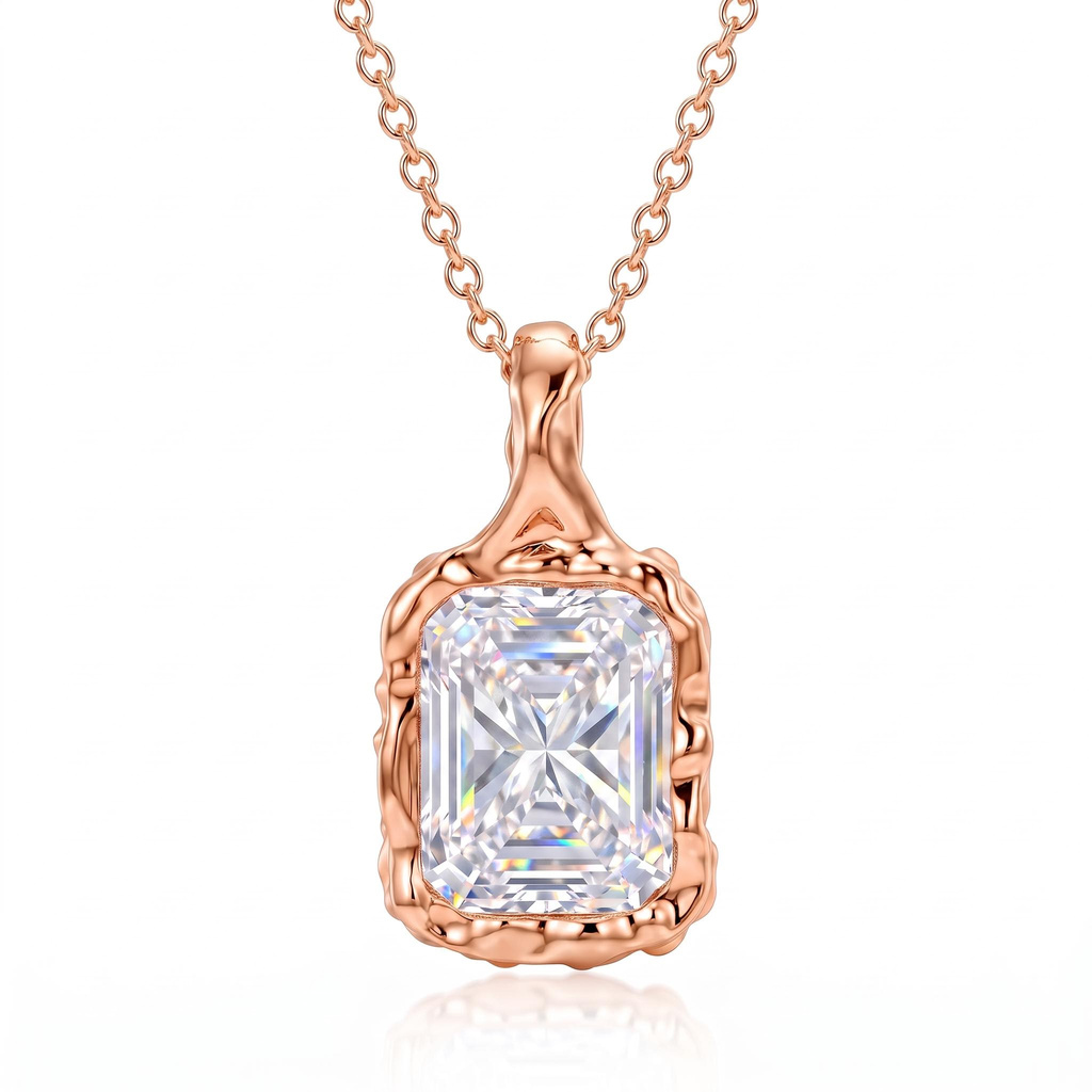4ct.tw. Vintage Hammered Bezel-Set Elongated Radiant Cut Pendant Necklace 4ct.tw. Vintage Hammered Bezel-Set Elongated Radiant Cut Pendant Necklace