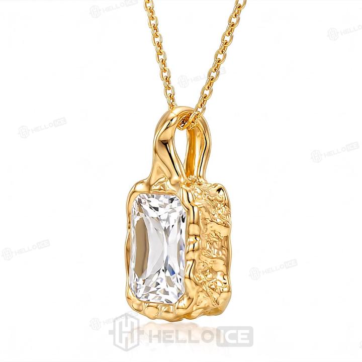 4ct.tw. Vintage Hammered Bezel-Set Elongated Radiant Cut Pendant Necklace
