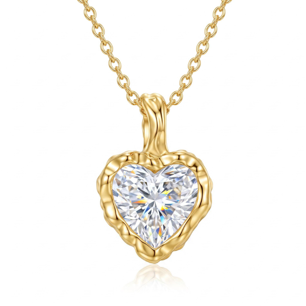 2 ct.tw. Vintage Hammered Bezel-Set Heart Pendant Necklace with an Integrated Irregular Bail 2 ct.tw. Vintage Hammered Bezel-Set Heart Pendant Necklace with an Integrated Irregular Bail