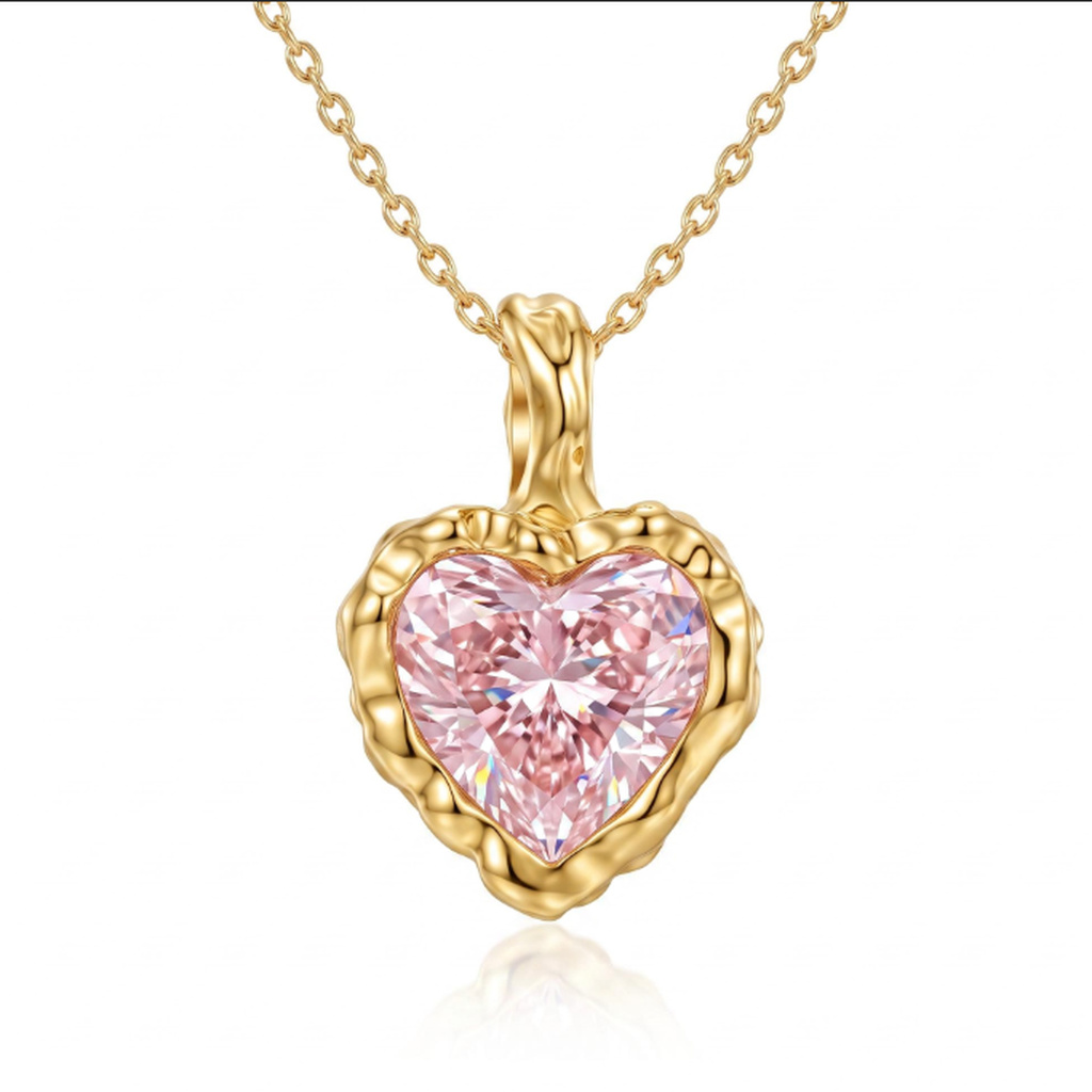 2 ct.tw. Vintage Hammered Bezel-Set Heart Pendant Necklace with an Integrated Irregular Bail 2 ct.tw. Vintage Hammered Bezel-Set Heart Pendant Necklace with an Integrated Irregular Bail