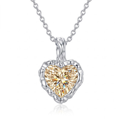 2 ct.tw. Vintage Hammered Bezel-Set Heart Pendant Necklace with an Integrated Irregular Bail