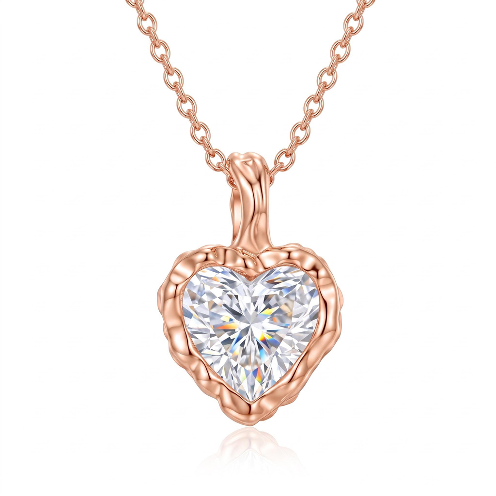 2 ct.tw. Vintage Hammered Bezel-Set Heart Pendant Necklace with an Integrated Irregular Bail 2 ct.tw. Vintage Hammered Bezel-Set Heart Pendant Necklace with an Integrated Irregular Bail