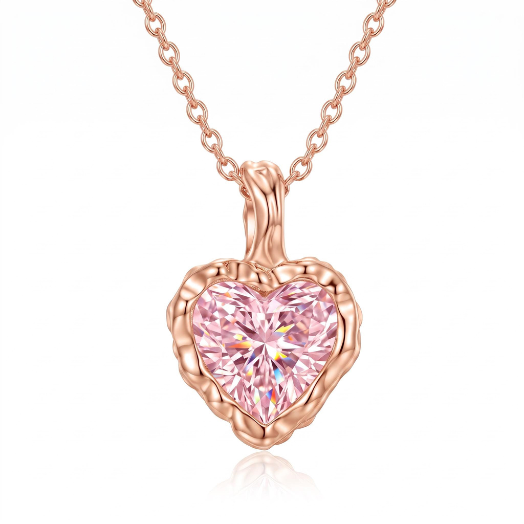 2 ct.tw. Vintage Hammered Bezel-Set Heart Pendant Necklace with an Integrated Irregular Bail 2 ct.tw. Vintage Hammered Bezel-Set Heart Pendant Necklace with an Integrated Irregular Bail