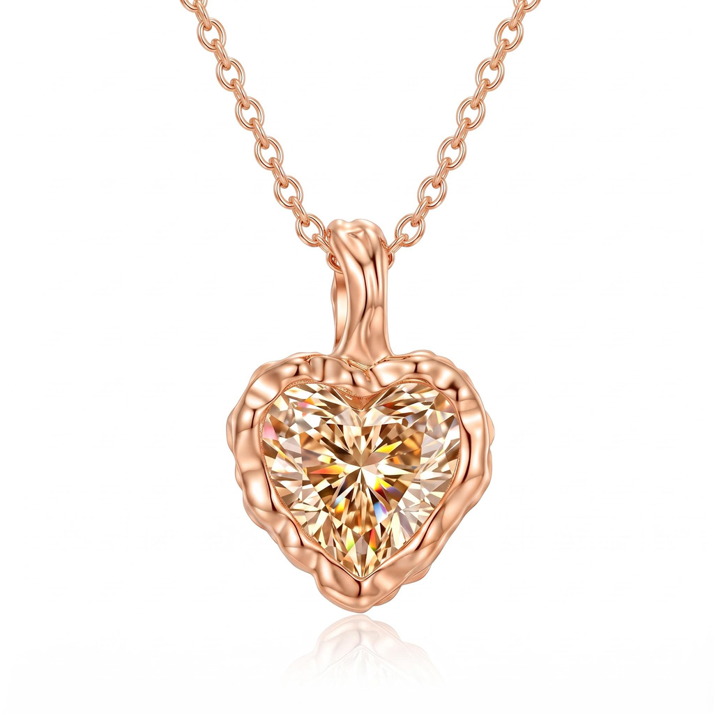 2 ct.tw. Vintage Hammered Bezel-Set Heart Pendant Necklace with an Integrated Irregular Bail 2 ct.tw. Vintage Hammered Bezel-Set Heart Pendant Necklace with an Integrated Irregular Bail