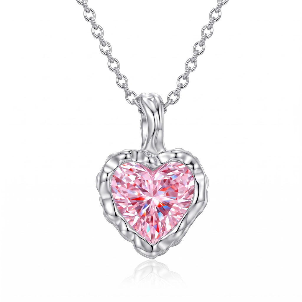 2 ct.tw. Vintage Hammered Bezel-Set Heart Pendant Necklace with an Integrated Irregular Bail 2 ct.tw. Vintage Hammered Bezel-Set Heart Pendant Necklace with an Integrated Irregular Bail