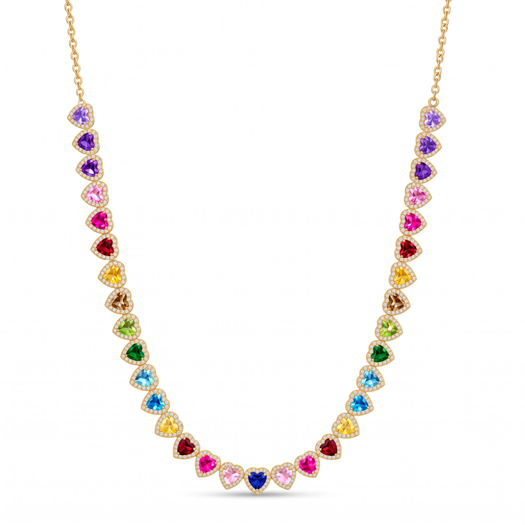 19.14 ct.tw. Rainbow Multi-Color Heart Cut Halo Tennis Necklace 19.14 ct.tw. Rainbow Multi-Color Heart Cut Halo Tennis Necklace