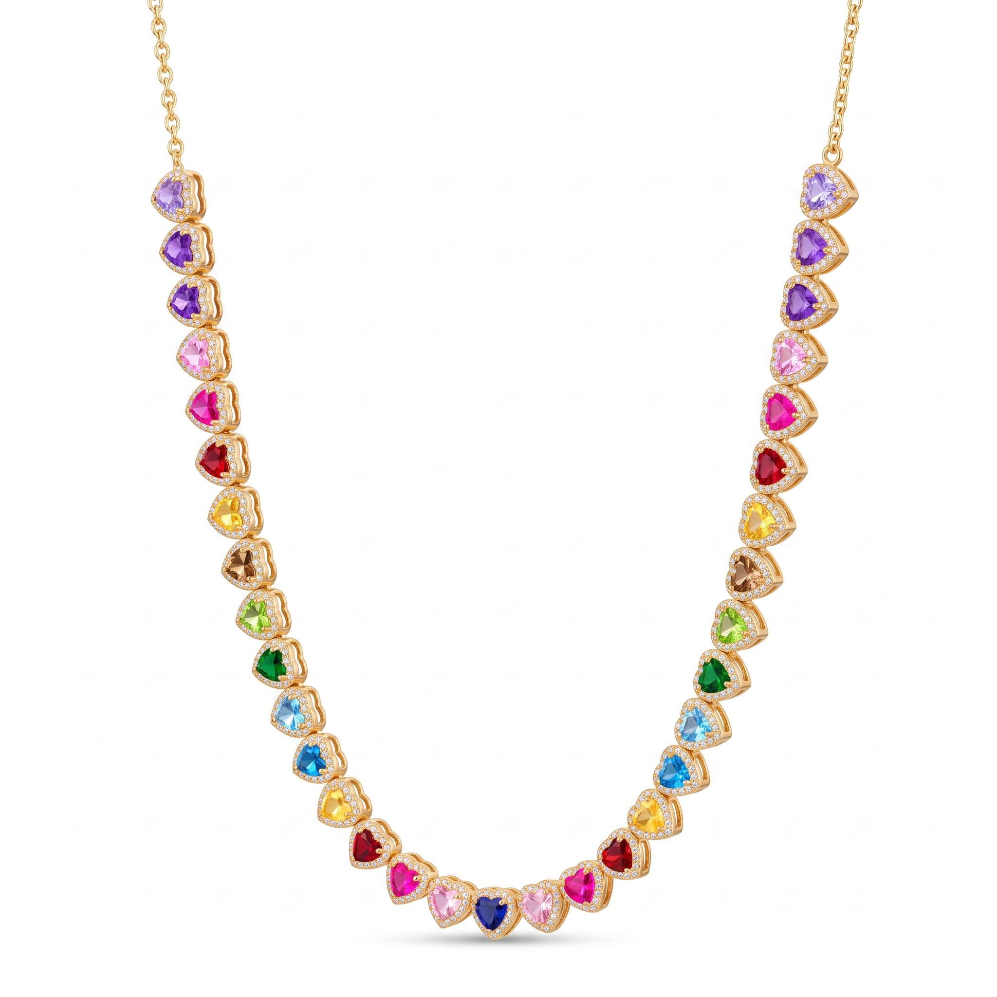19.14 ct.tw. Rainbow Multi-Color Heart Cut Halo Tennis Necklace 19.14 ct.tw. Rainbow Multi-Color Heart Cut Halo Tennis Necklace