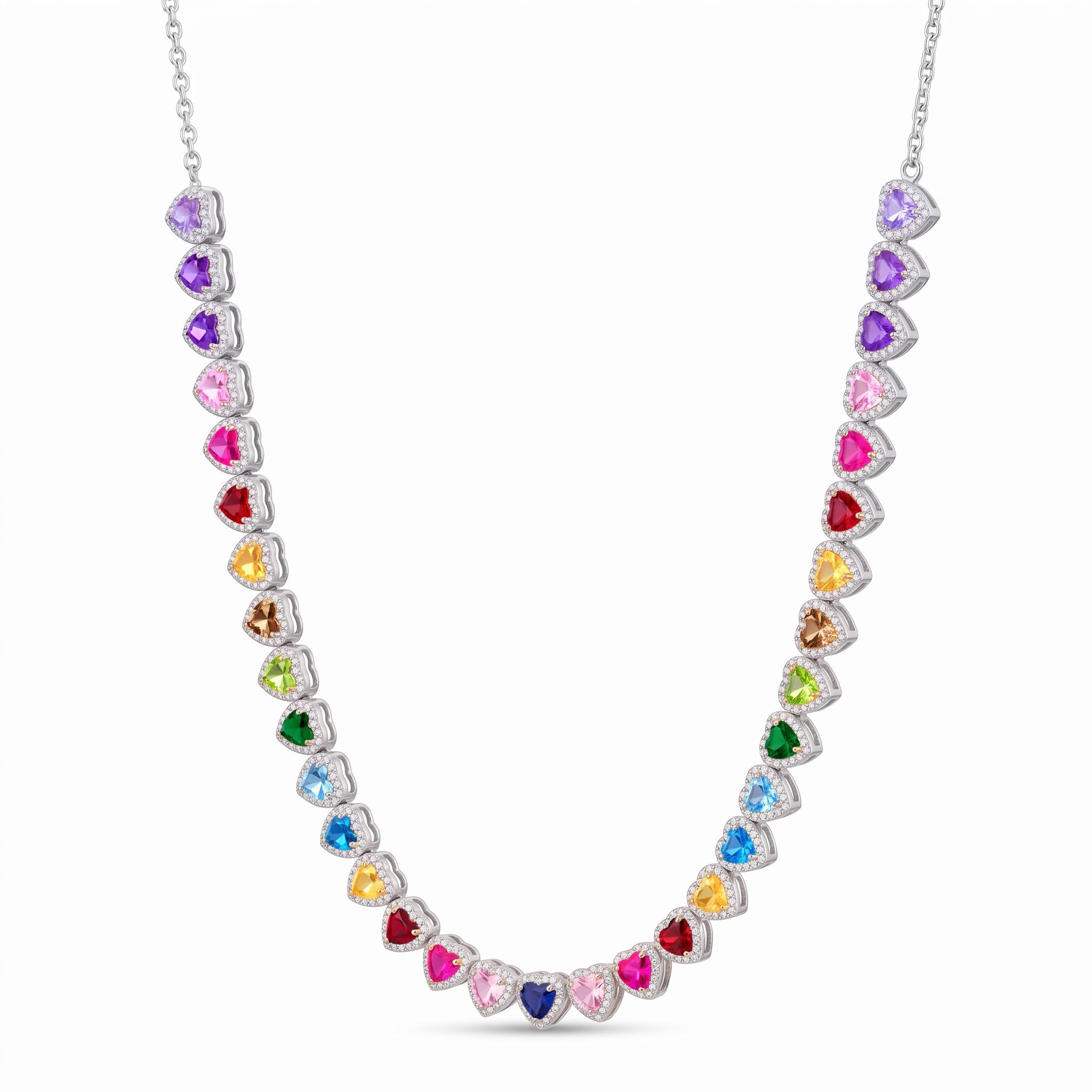 19.14 ct.tw. Rainbow Multi-Color Heart Cut Halo Tennis Necklace 19.14 ct.tw. Rainbow Multi-Color Heart Cut Halo Tennis Necklace