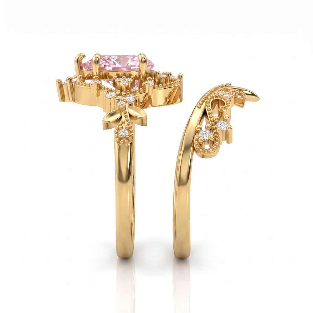 2.12ct.tw. Vintage Pear-Shaped Pink Diamond Ring with Floral Openwork Carvings