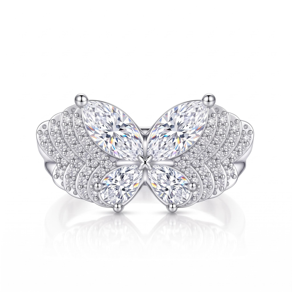 1.77 ct.tw. Butterfly Motif Marquise & Pear Cut Pave Statement Ring 1.77 ct.tw. Butterfly Motif Marquise & Pear Cut Pave Statement Ring