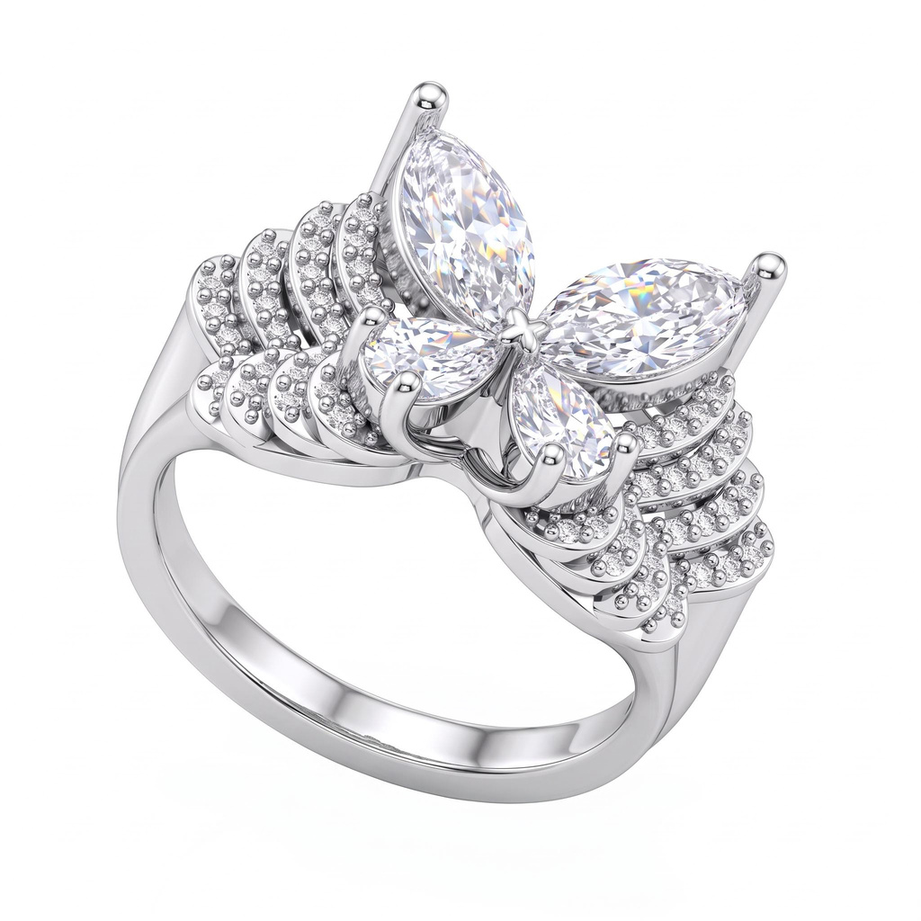 1.77 ct.tw. Butterfly Motif Marquise & Pear Cut Pave Statement Ring 1.77 ct.tw. Butterfly Motif Marquise & Pear Cut Pave Statement Ring