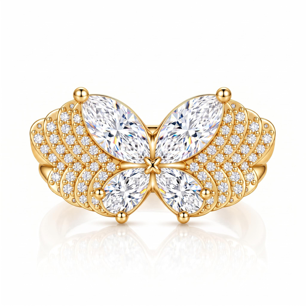 1.77 ct.tw. Butterfly Motif Marquise & Pear Cut Pave Statement Ring 1.77 ct.tw. Butterfly Motif Marquise & Pear Cut Pave Statement Ring