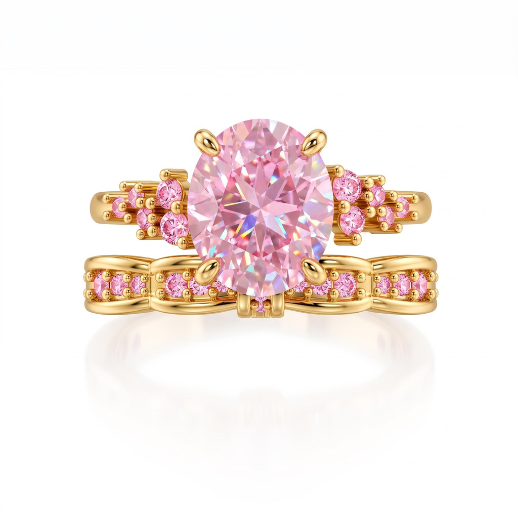 5.38 ct.tw. Oval Pink Cut 2-Piece Stackable Bridal Ring Set 5.38 ct.tw. Oval Pink Cut 2-Piece Stackable Bridal Ring Set