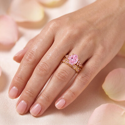 5.38 ct.tw. Oval Pink Cut 2-Piece Stackable Bridal Ring Set