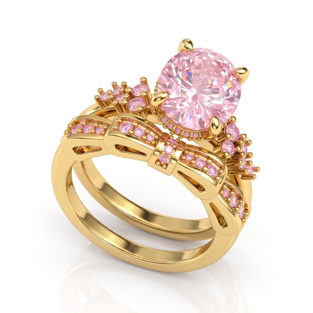 5.38 ct.tw. Oval Pink Cut 2-Piece Stackable Bridal Ring Set 5.38 ct.tw. Oval Pink Cut 2-Piece Stackable Bridal Ring Set