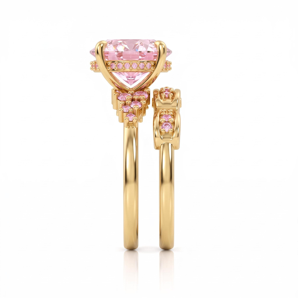 5.38 ct.tw. Oval Pink Cut 2-Piece Stackable Bridal Ring Set 5.38 ct.tw. Oval Pink Cut 2-Piece Stackable Bridal Ring Set