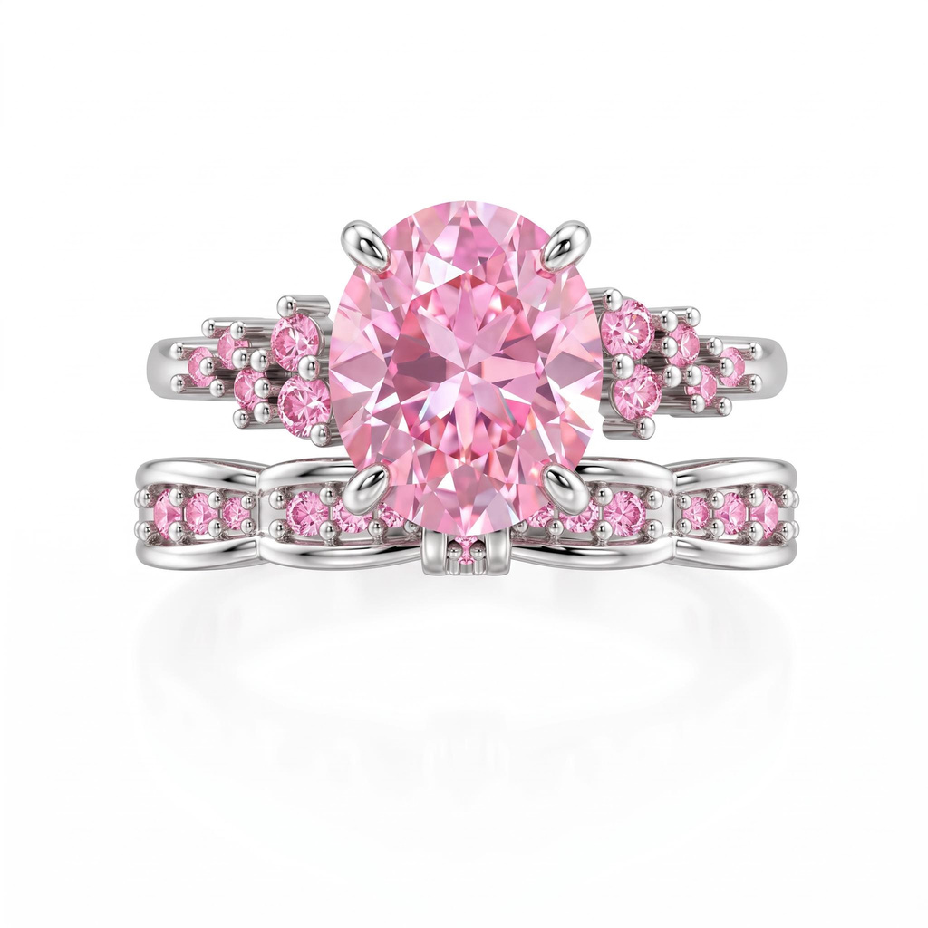5.38 ct.tw. Oval Pink Cut 2-Piece Stackable Bridal Ring Set 5.38 ct.tw. Oval Pink Cut 2-Piece Stackable Bridal Ring Set