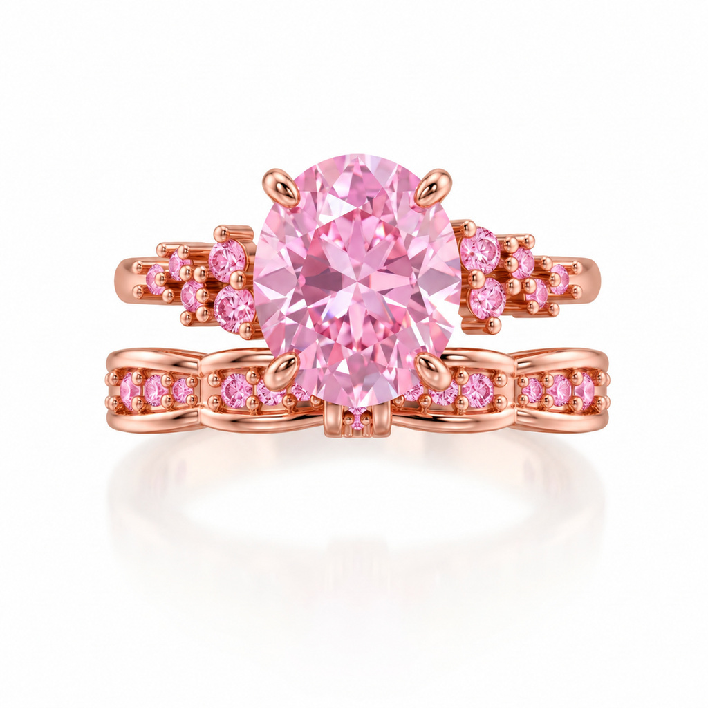 5.38 ct.tw. Oval Pink Cut 2-Piece Stackable Bridal Ring Set 5.38 ct.tw. Oval Pink Cut 2-Piece Stackable Bridal Ring Set