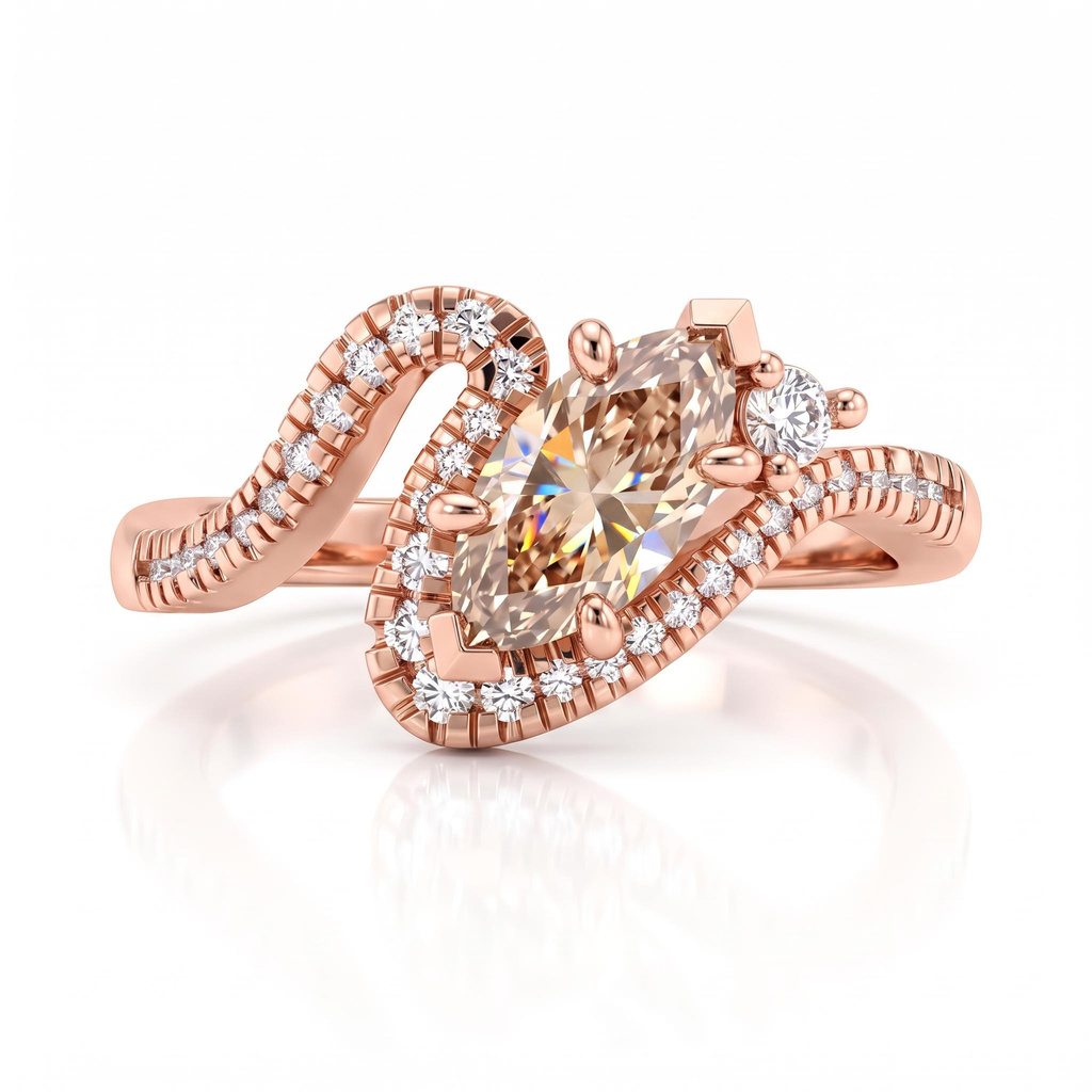 1.31 ct.tw. Champagne Marquise Twist Pave Ring 1.31 ct.tw. Champagne Marquise Twist Pave Ring