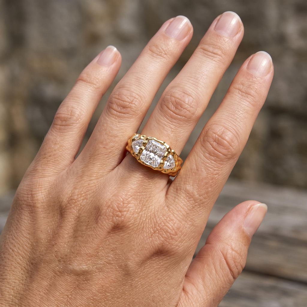 8.6 ct.tw. Three-Stone Champagne Diamond Hand-Textured Ring