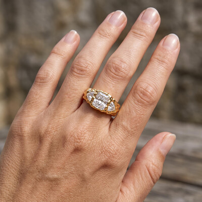 8.6 ct.tw. Three-Stone Champagne Diamond Hand-Textured Ring