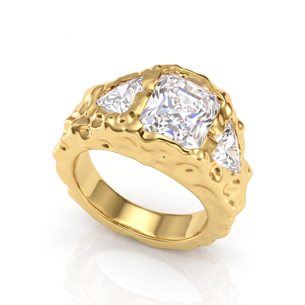 8.6 ct.tw. Three-Stone Champagne Diamond Hand-Textured Ring