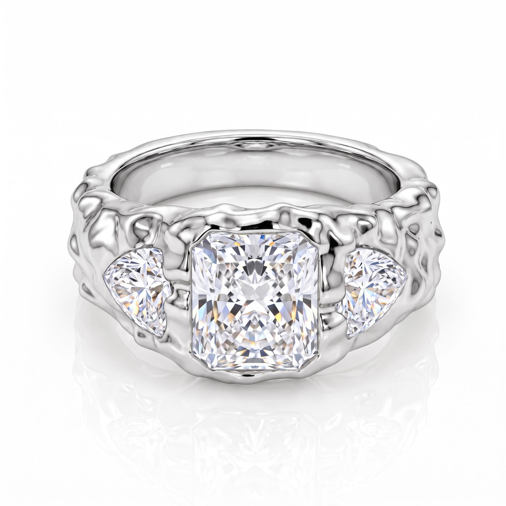 8.6 ct.tw. Three-Stone Champagne Diamond Hand-Textured Ring