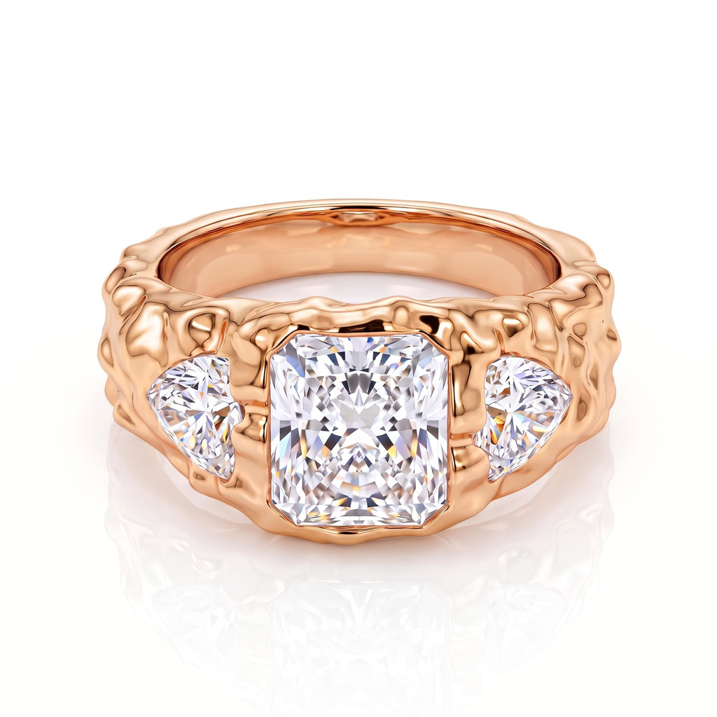 8.6 ct.tw. Three-Stone Champagne Diamond Hand-Textured Ring