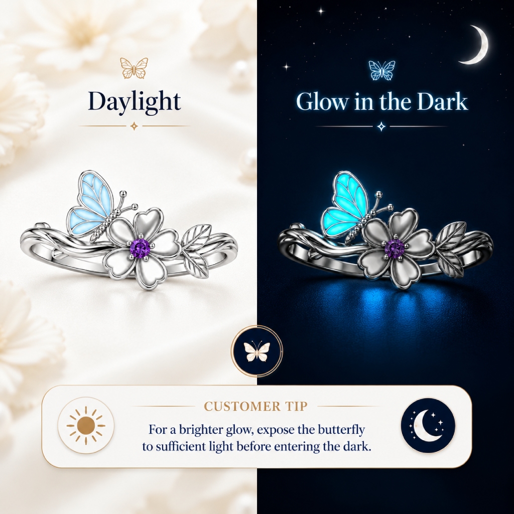 Nature-inspired Glow-in-the-Dark Butterfly Floral Birthstone Fashion Ring Nature-inspired Glow-in-the-Dark Butterfly Floral Birthstone Fashion Ring