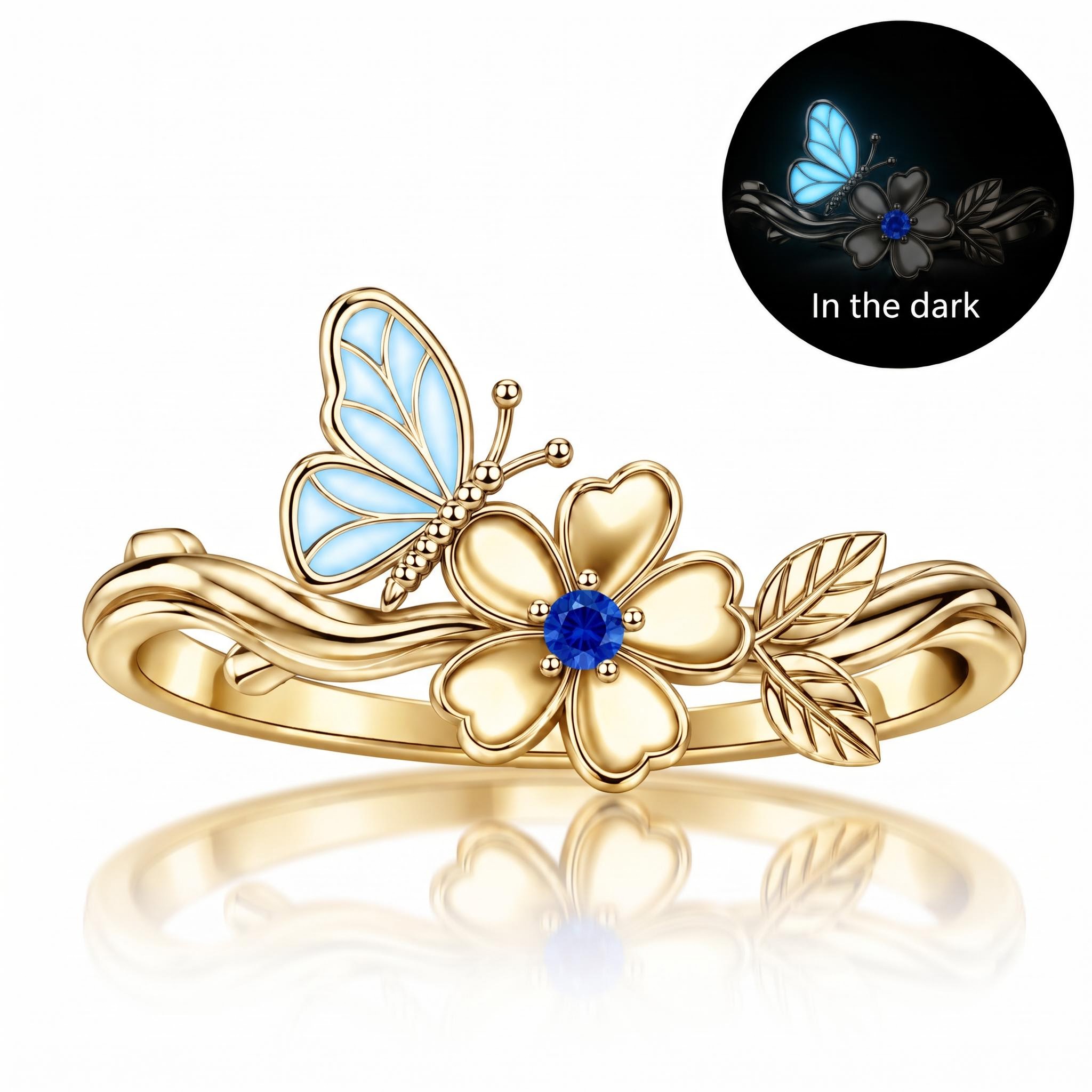 Nature-inspired Glow-in-the-Dark Butterfly Floral Birthstone Fashion Ring Nature-inspired Glow-in-the-Dark Butterfly Floral Birthstone Fashion Ring