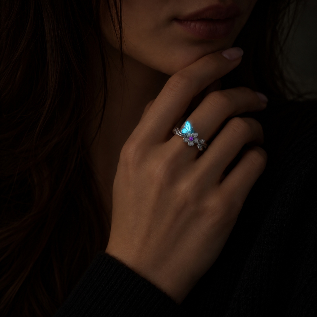 Nature-inspired Glow-in-the-Dark Butterfly Floral Birthstone Fashion Ring Nature-inspired Glow-in-the-Dark Butterfly Floral Birthstone Fashion Ring