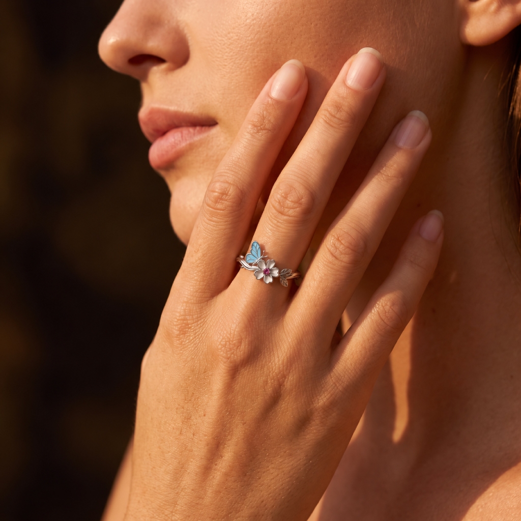 Nature-inspired Glow-in-the-Dark Butterfly Floral Birthstone Fashion Ring Nature-inspired Glow-in-the-Dark Butterfly Floral Birthstone Fashion Ring