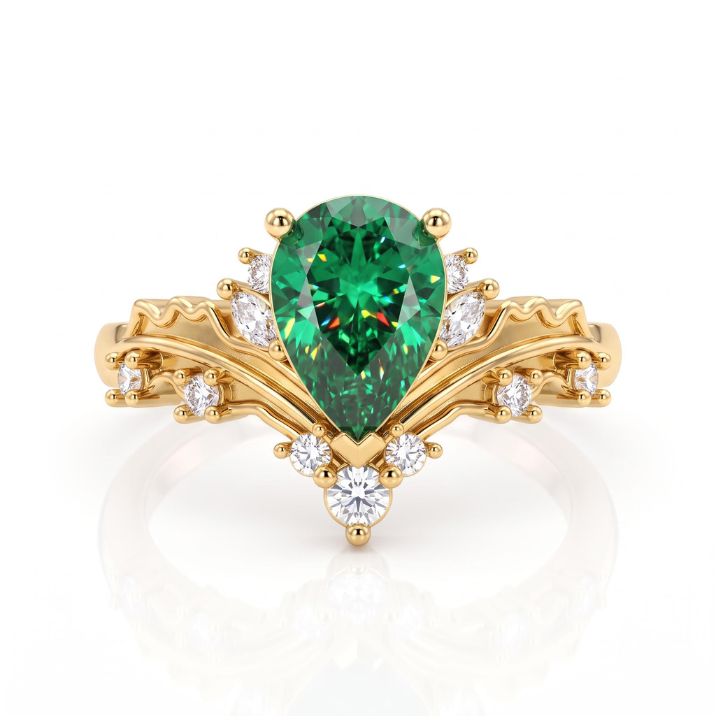 2.27ct.tw. Forest-style Pear-shaped Green Diamond Vine-carved Ring 2.27ct.tw. Forest-style Pear-shaped Green Diamond Vine-carved Ring