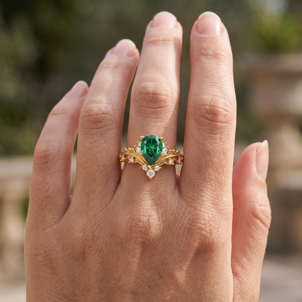 2.27ct.tw. Forest-style Pear-shaped Green Diamond Vine-carved Ring 2.27ct.tw. Forest-style Pear-shaped Green Diamond Vine-carved Ring