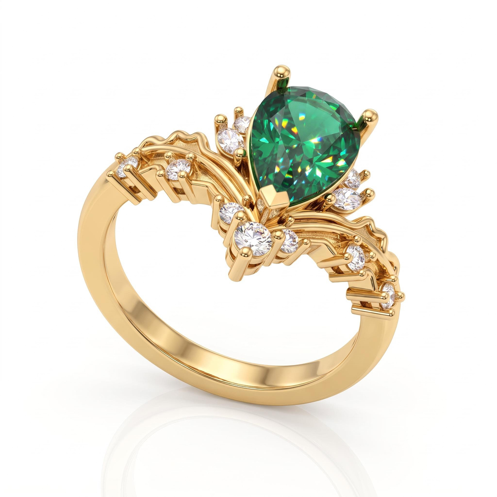 2.27ct.tw. Forest-style Pear-shaped Green Diamond Vine-carved Ring 2.27ct.tw. Forest-style Pear-shaped Green Diamond Vine-carved Ring