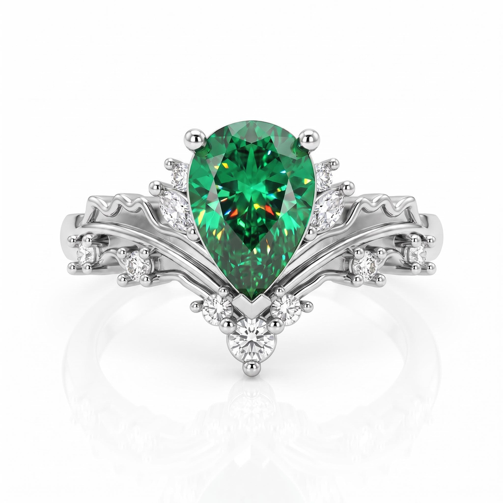 2.27ct.tw. Forest-style Pear-shaped Green Diamond Vine-carved Ring 2.27ct.tw. Forest-style Pear-shaped Green Diamond Vine-carved Ring