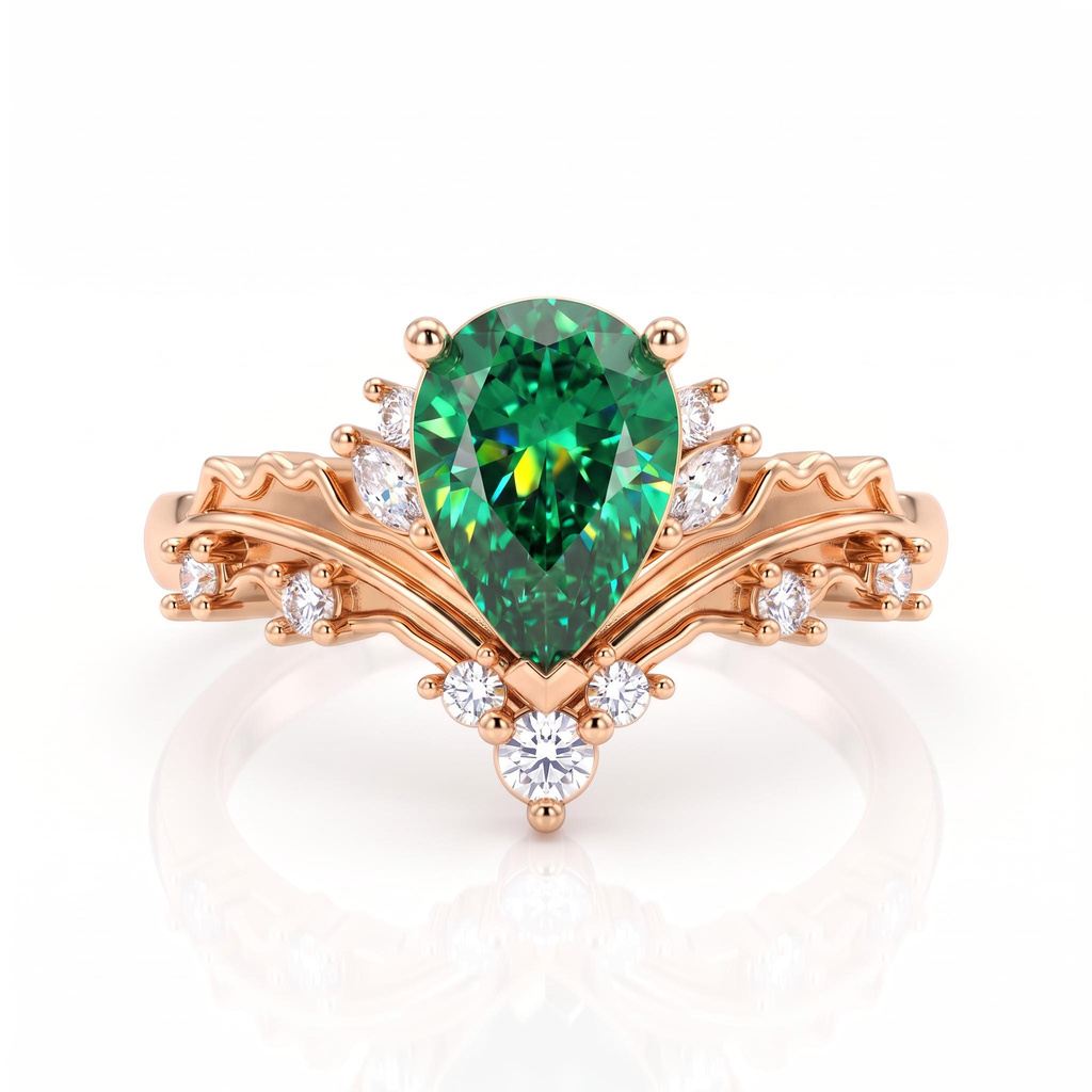 2.27ct.tw. Forest-style Pear-shaped Green Diamond Vine-carved Ring 2.27ct.tw. Forest-style Pear-shaped Green Diamond Vine-carved Ring